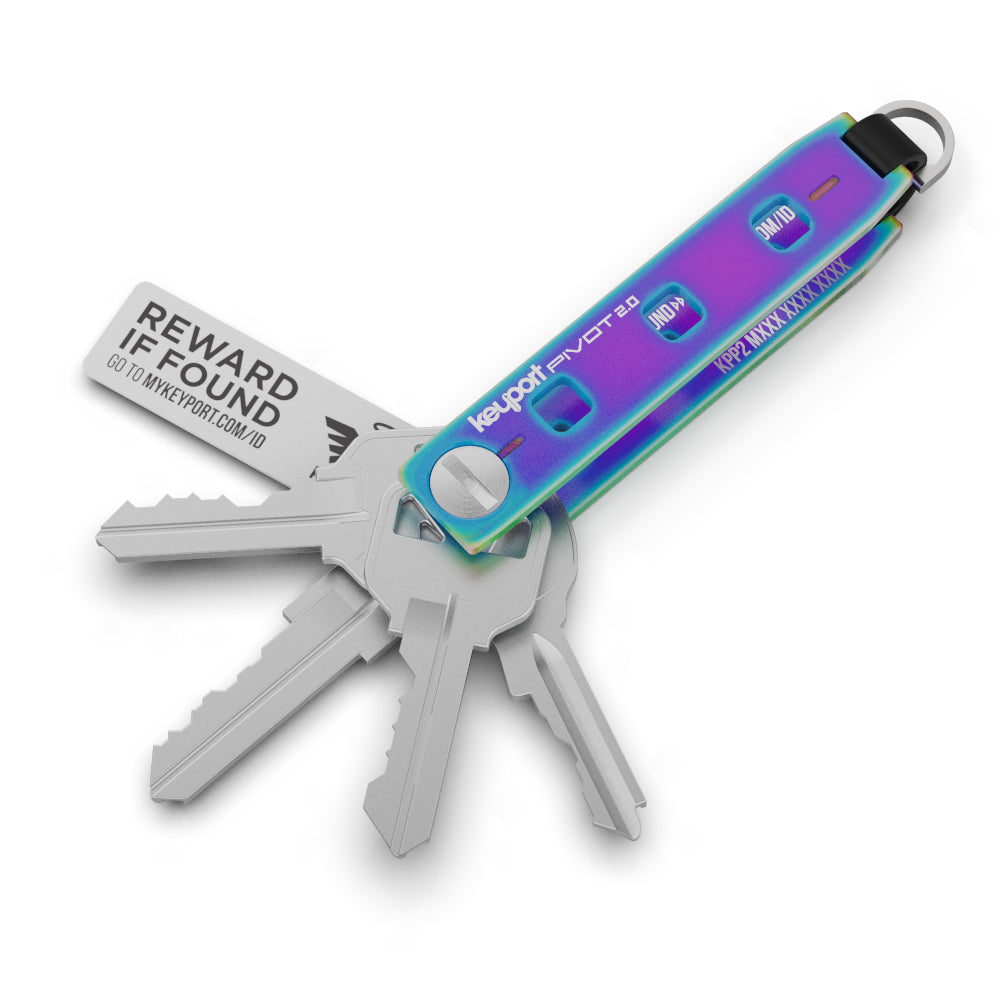 Iridium stainless steel Keyport Pivot 2.0 premium key organizer with 3 keys and KeyportID lost & found service