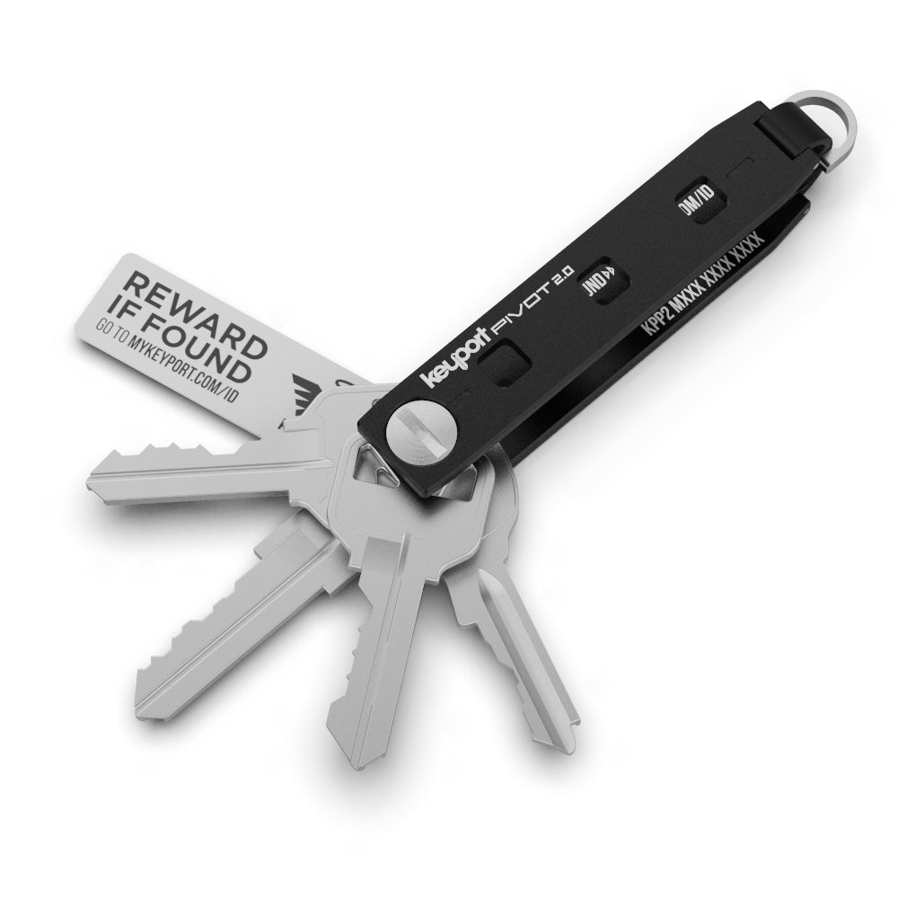 Black Keyport Pivot 2.0 modular key organizer with 3 keys and FREE two-year subscription to KeyportID lost & found service