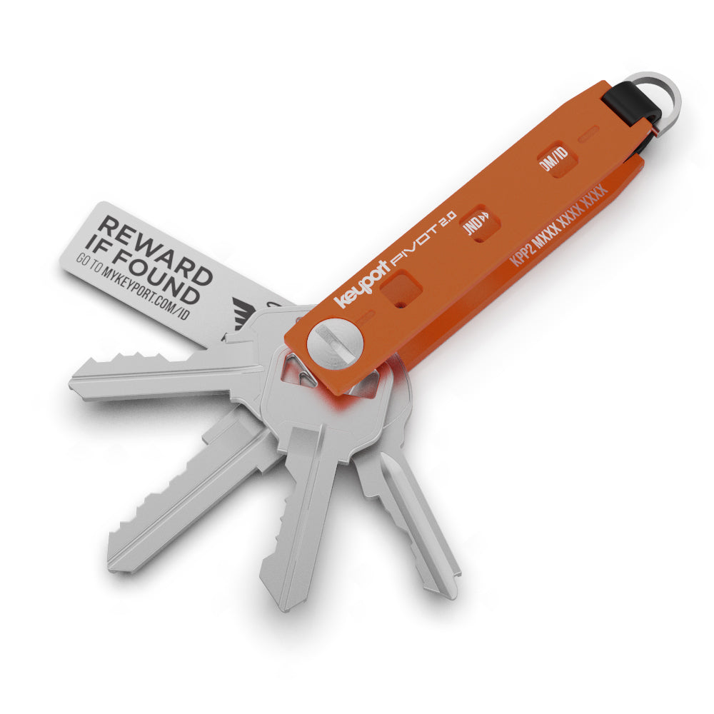 Orange Keyport Pivot 2.0 modular key organizer with 3 keys and FREE two-year subscription to KeyportID lost & found service