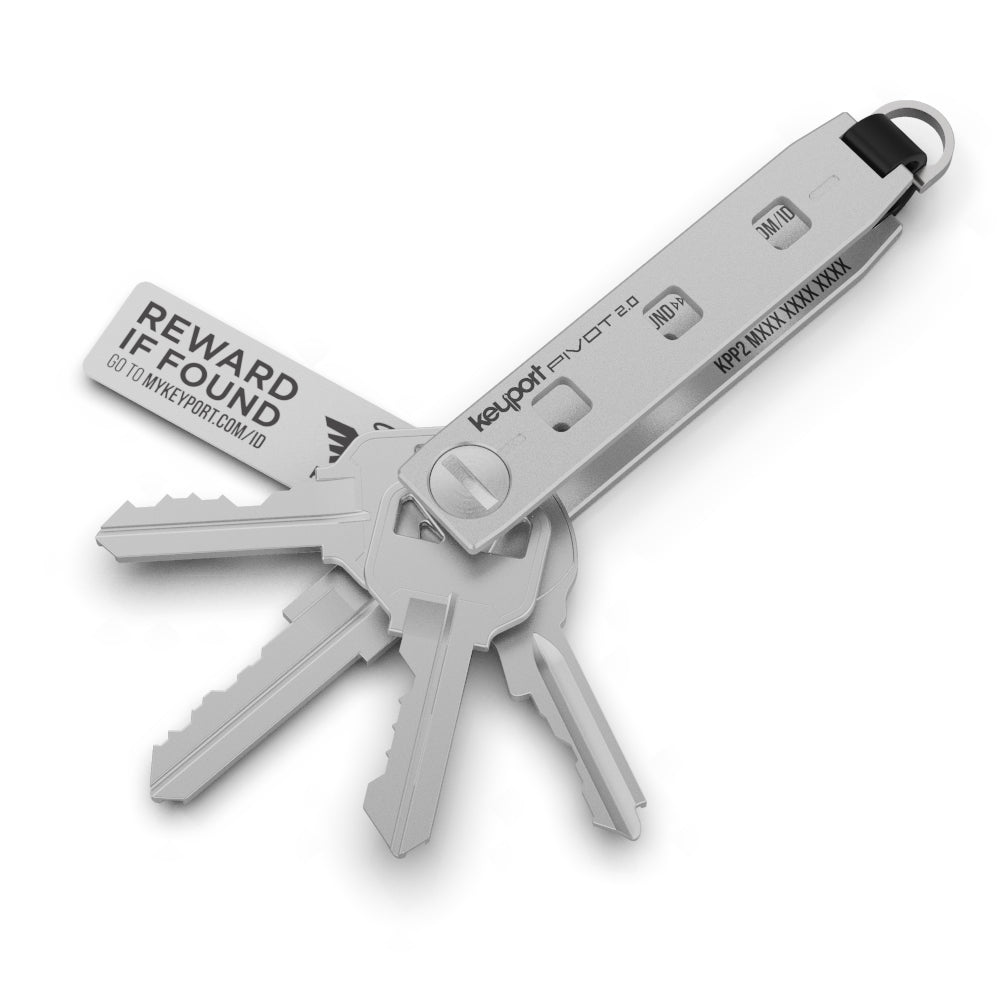 Silver Keyport Pivot 2.0 modular key organizer with 3 keys and FREE two-year subscription to KeyportID lost & found service