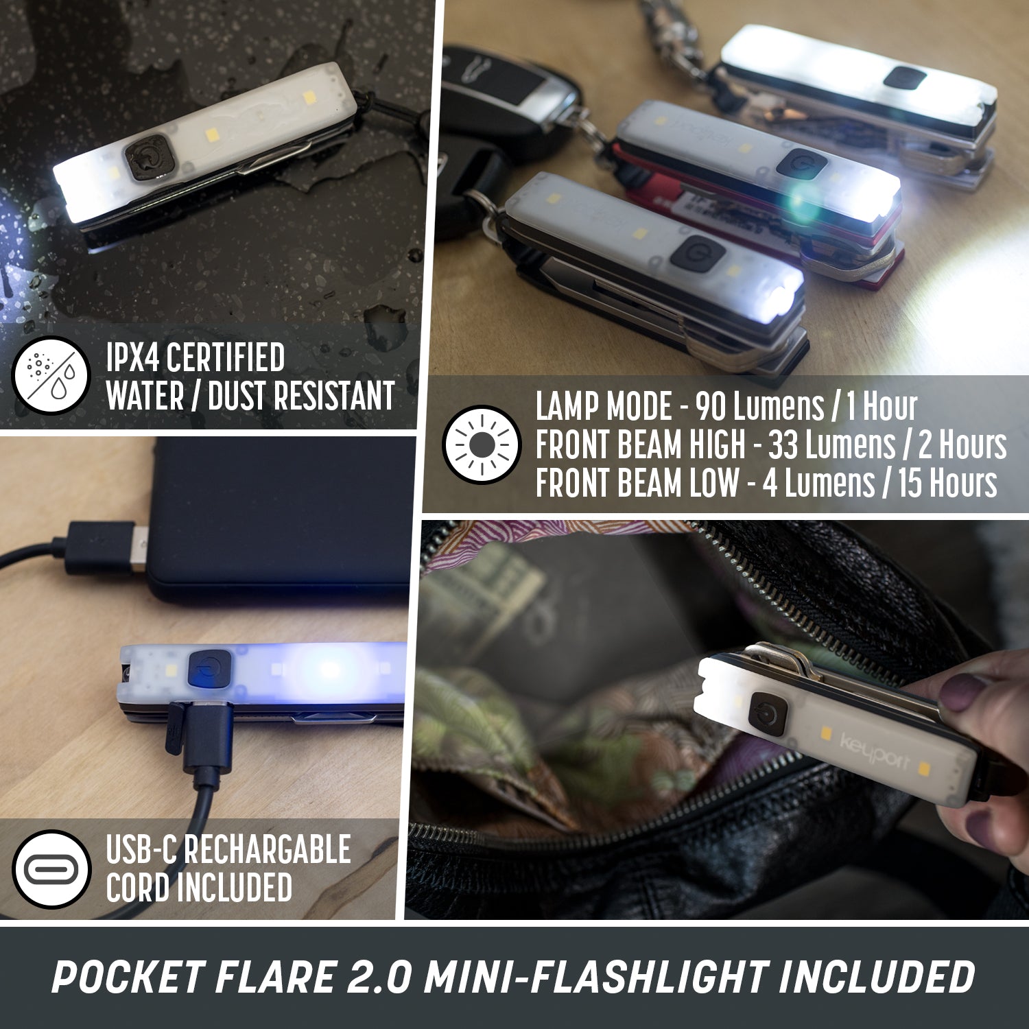 The Keyport Pivot Essential Plus Bundle includes a Pocket Flare 2.0 mini-flashlight