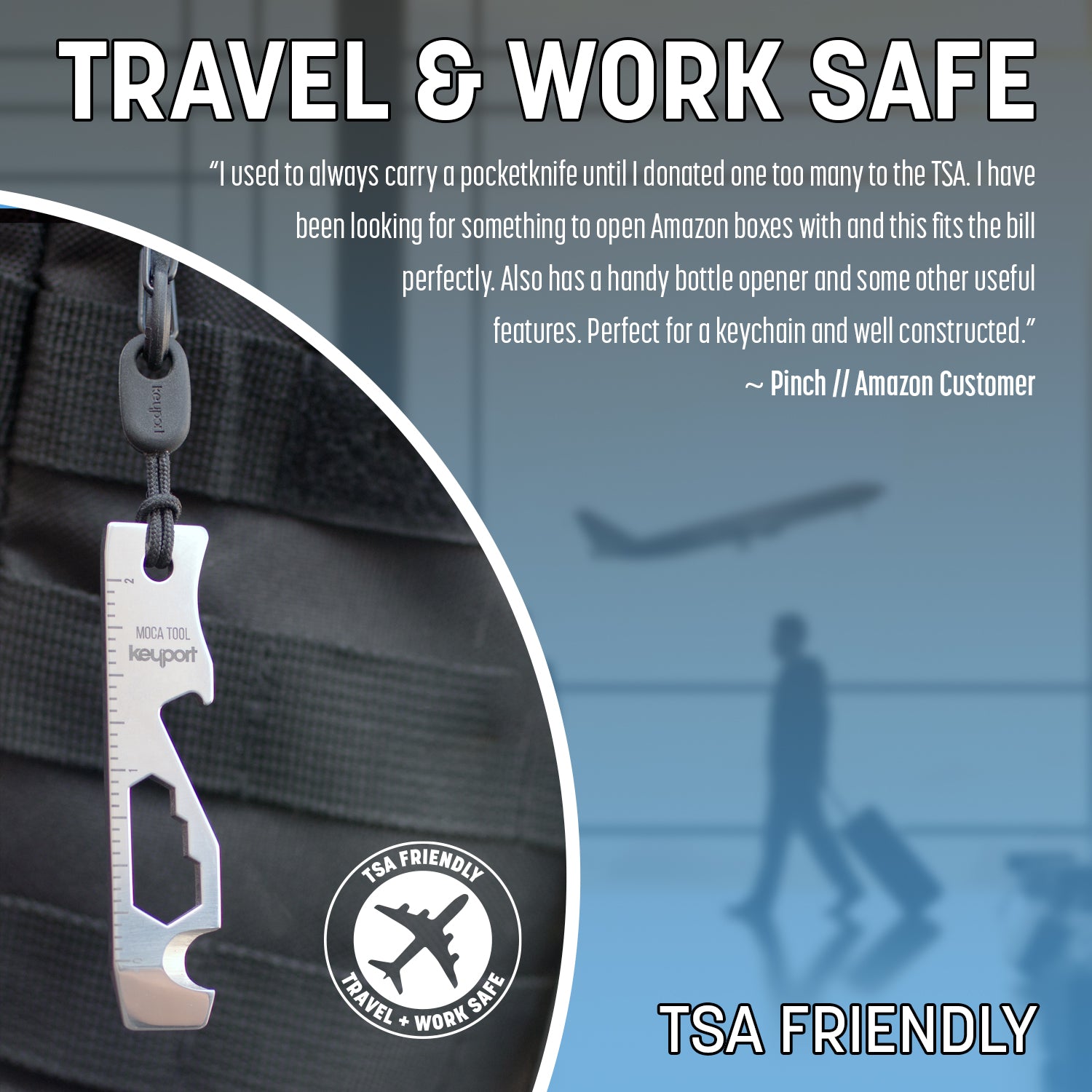 The MOCA 10-in-1 pocket tools is TSA friendly, travel & work safe