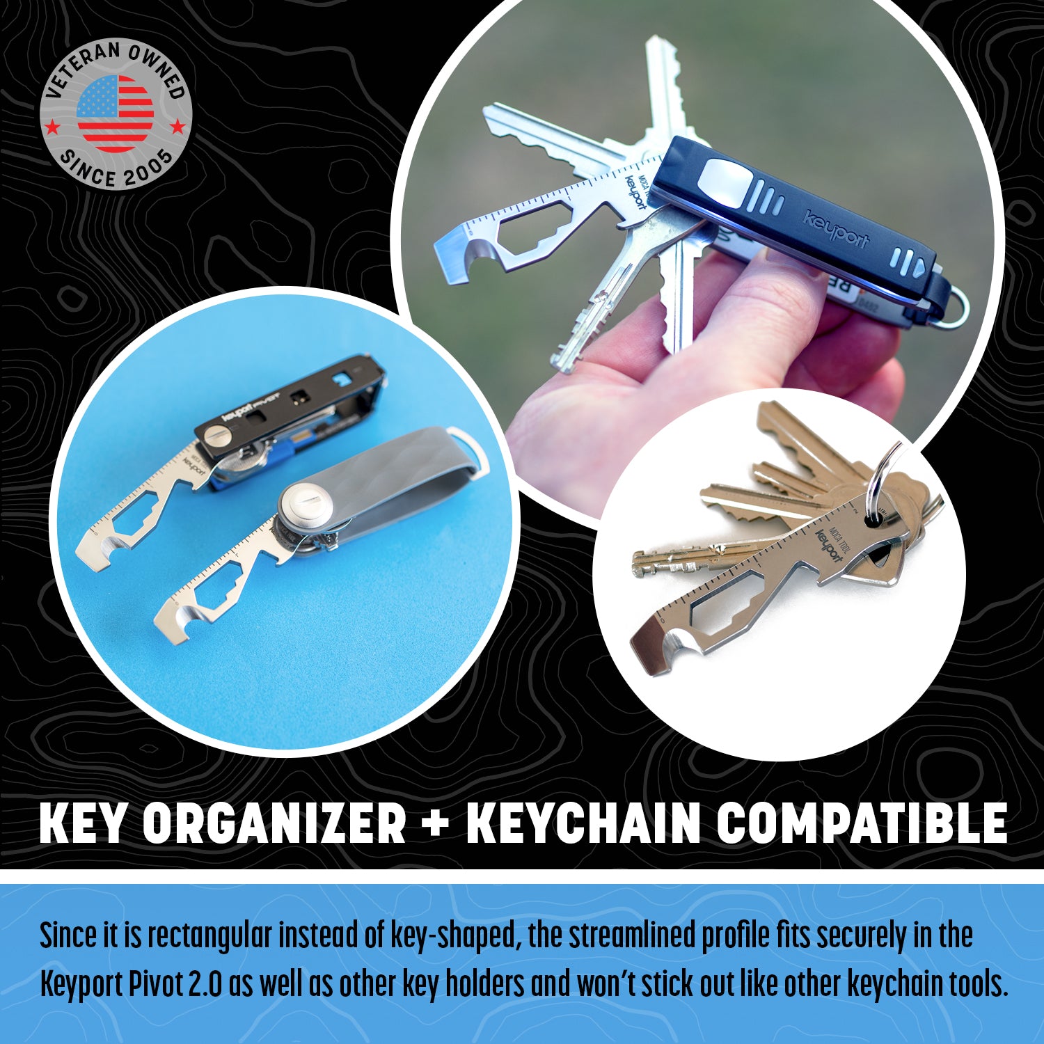 The Keyport MOCA Pocket Multi-Tool is both key organizer and keychain compatible