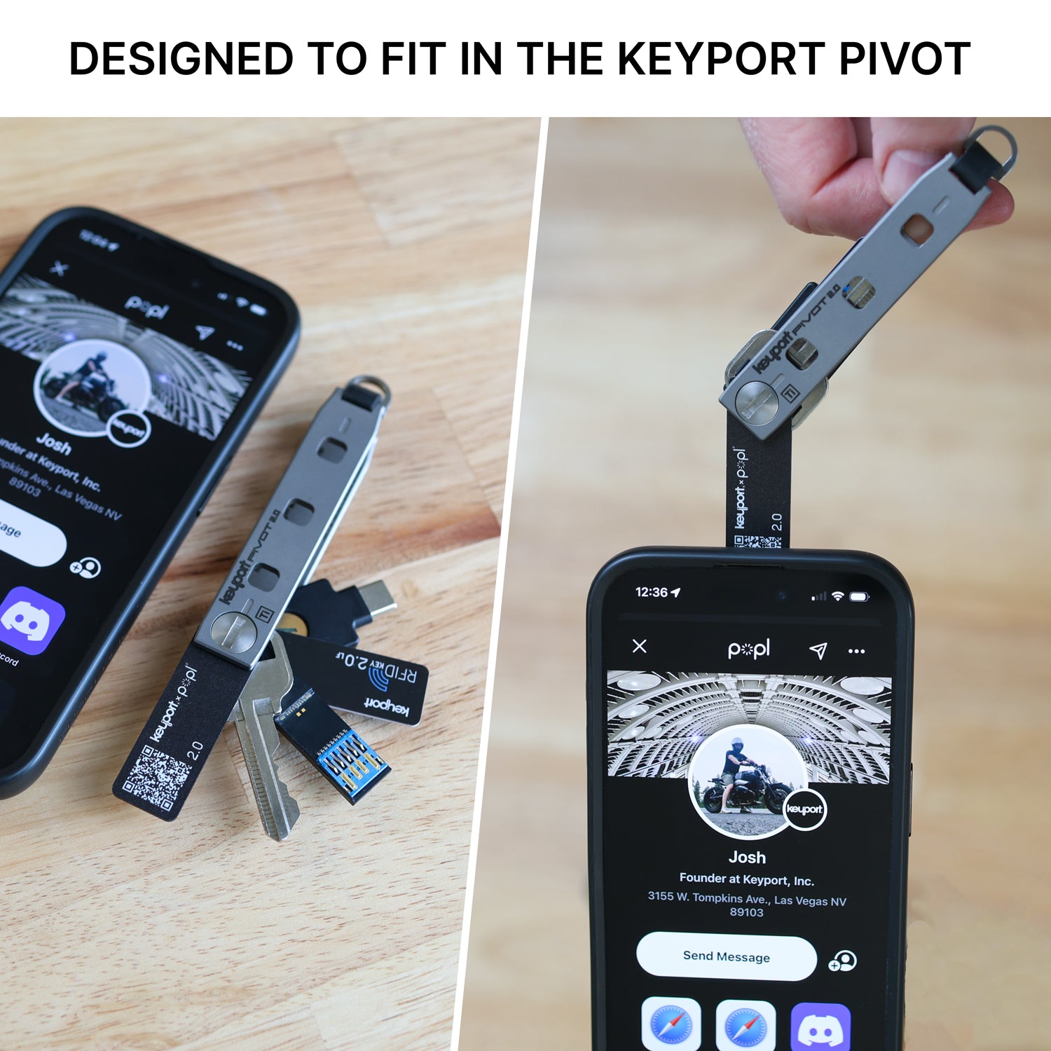 The Popl x Keyport Digital ME Key 2.0 fits securely in the Keyport Pivot and many other key organizers.