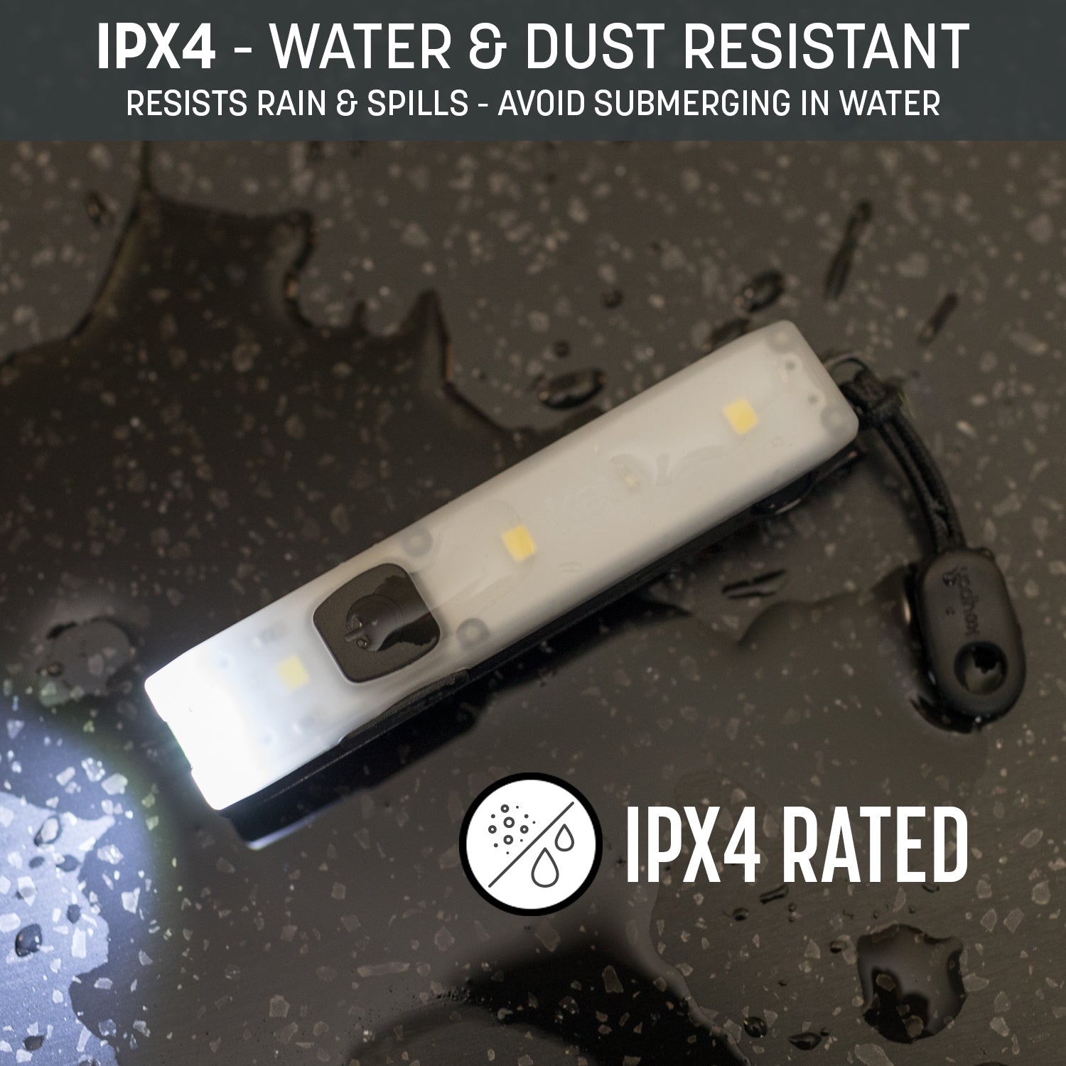 The Keyport Pocket Flare 2.0 Module is rated IPX4 water and dust resistant