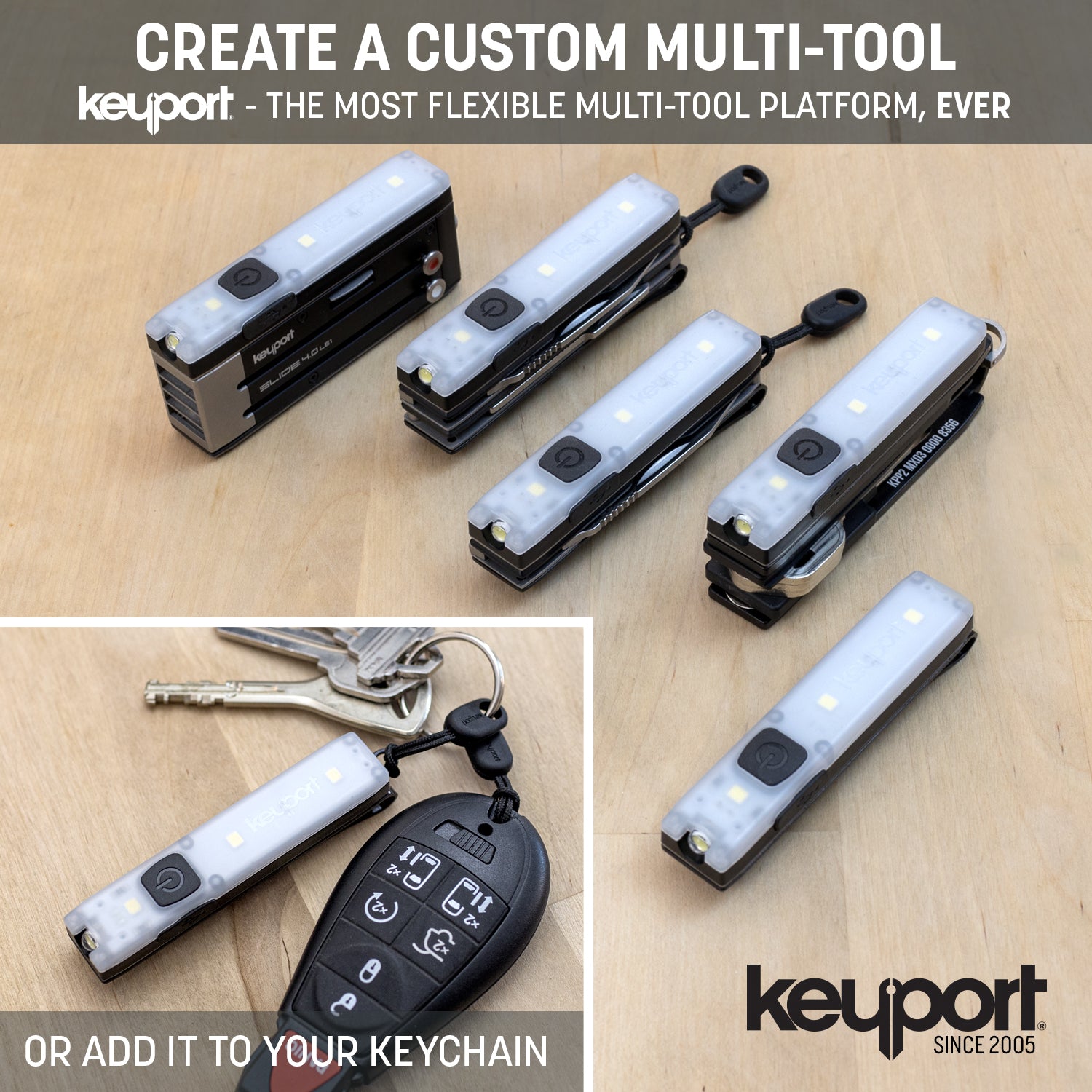 Create your very own modern multi-tool including Pocket Flare mini-flashlight with Keyport's modular EDC system