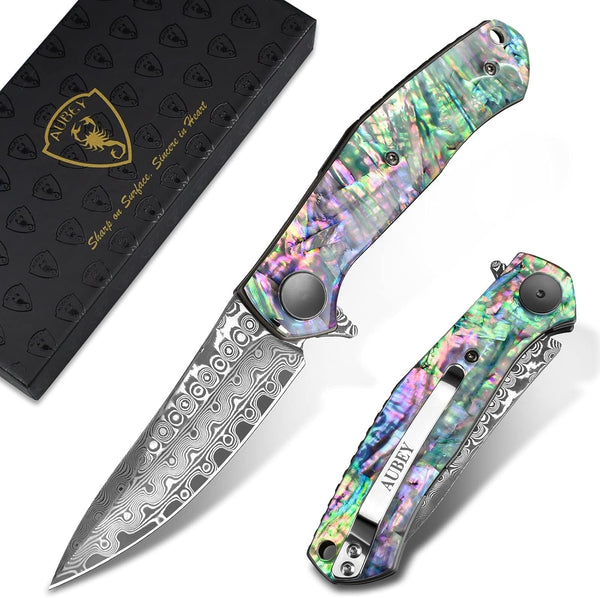 AUBEY Damascus Pocket Knife