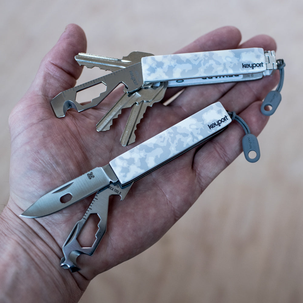 Keyport Faceplate with polar camo pattern in hand