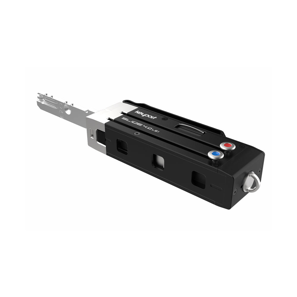 The black aluminum Keyport Slide 4.0 LE1 key organizer with high security key blade extended