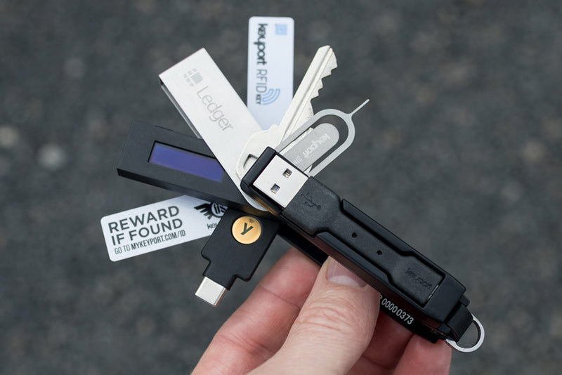 Keyport Crypto Carry Bundle featuring a Keyport Pivot 2.0 + Ledger Nano S Hardware Wallet with Keyport Adapter and WeeLINK USB - USB-Micro Charging Cable.