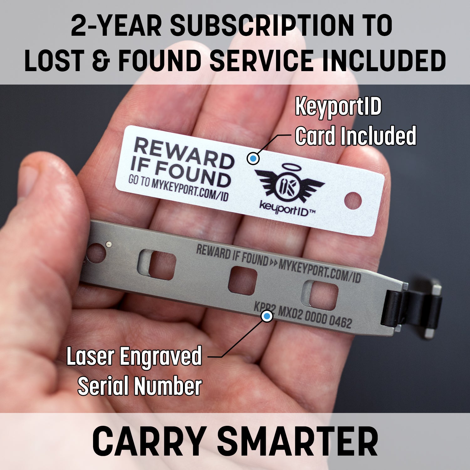 a 2-year subscription to KeyportID lost & found service comes included with the purchase of every Keyport Pivot including the Titanium Pivot 2.0.