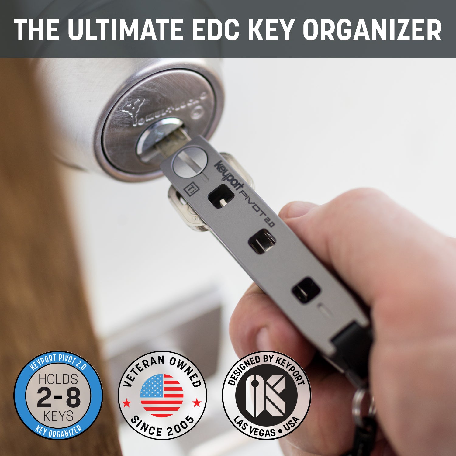 Titanium Keyport Pivot 2.0 key organizer unlocking a high security door