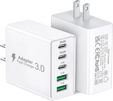 50W 5-Port USB-C/USB-A Wall Charger Brick (2-Pack)