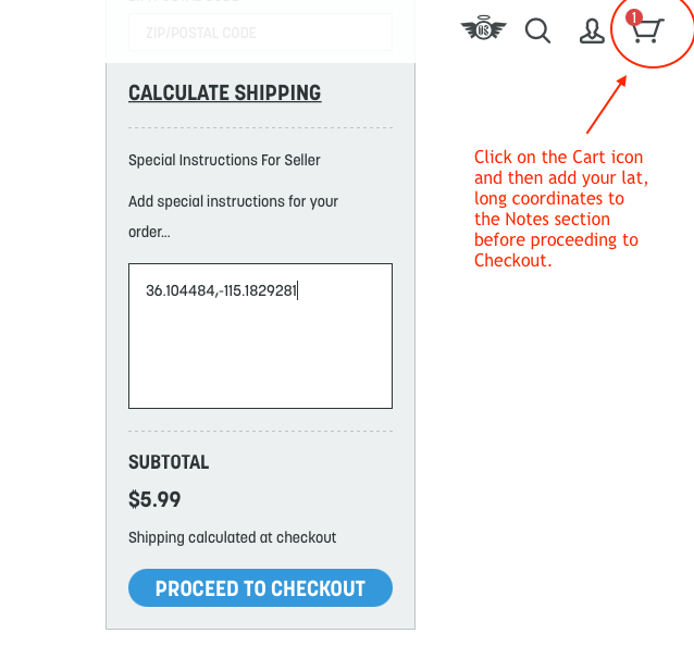 GPS Lat Long Coordinates Faceplate shipping instructions